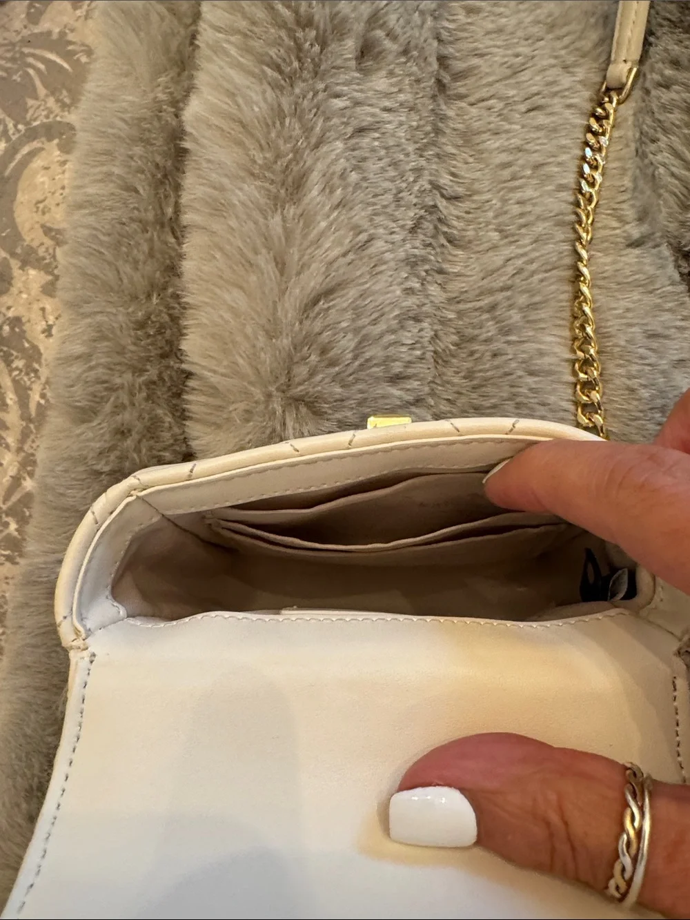 kate spade Carey Cream Quilted Crossbody with Gold Chain..Micro